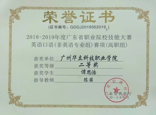 广东省口语技能大赛-二等奖